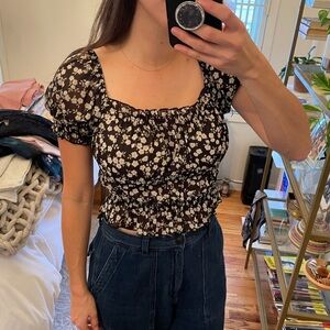 Black Floral Summer Crop Top